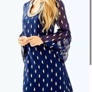 Lily Pulitzer Navy Dress with Gold Studs